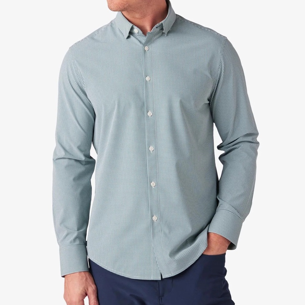 Mizzen+Main Light Blue Micro-Check Stretch Dress Shirt